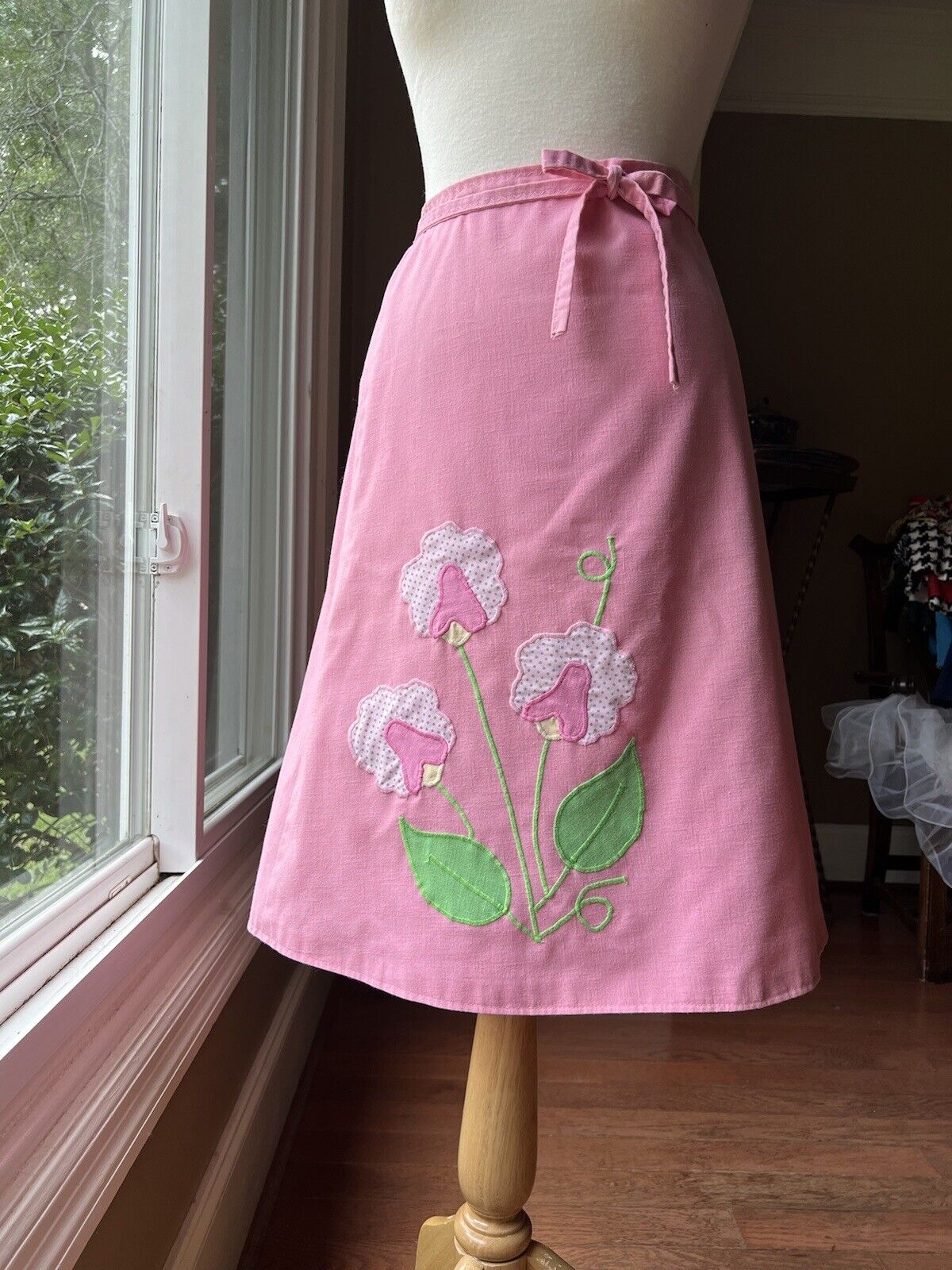 Vintage 70's / 80's Pink Cotton Wrap Skirt w/ Calico Floral, THE FROG POND - Fresh Stock Dated March 2026