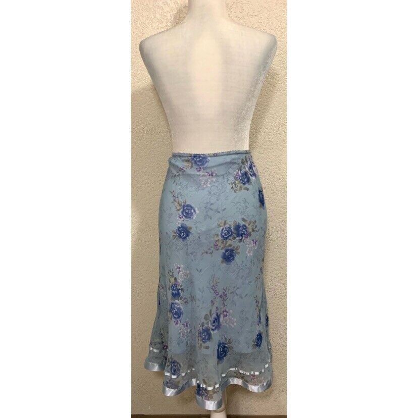 M Collection Vintage 90s Y2K Blue Floral Chiffon Skirt Womens XL - Fresh Stock Dated March 2026