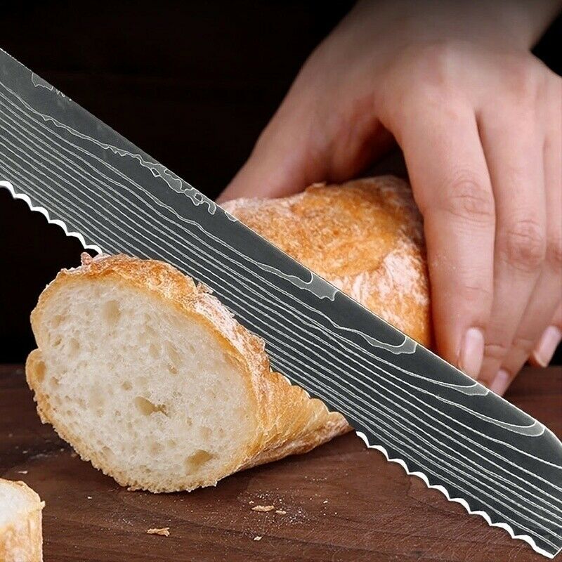 Kitchen Chef Knife Set 8 Pcs Stainless Steel Damascus Pattern Sharp Cleaver Gift - Fresh Stock Dated December 2025