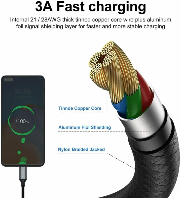 USB Type-C Cable 5pack 6ft Fast Charging 3A Rapid Charger Quick 6foot, Grey - Fresh Stock Dated February 2026