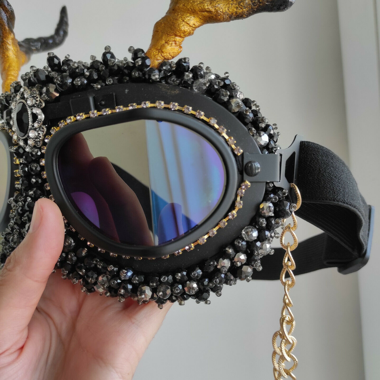 Festival goggles Horned Deer horns wear Headdress Outfit Costume Burning man - Fresh Stock Dated February 2026