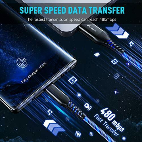 LED USB Type C Cable, FOXNOVO Visible Flowing Light USB C Cable 3A Blue Light - Fresh Stock Dated February 2026