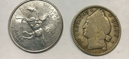 1897 Dominican Republic Silver Coin 20 Centavos Circulated Foreign Coin - Fresh Stock Dated December 2025