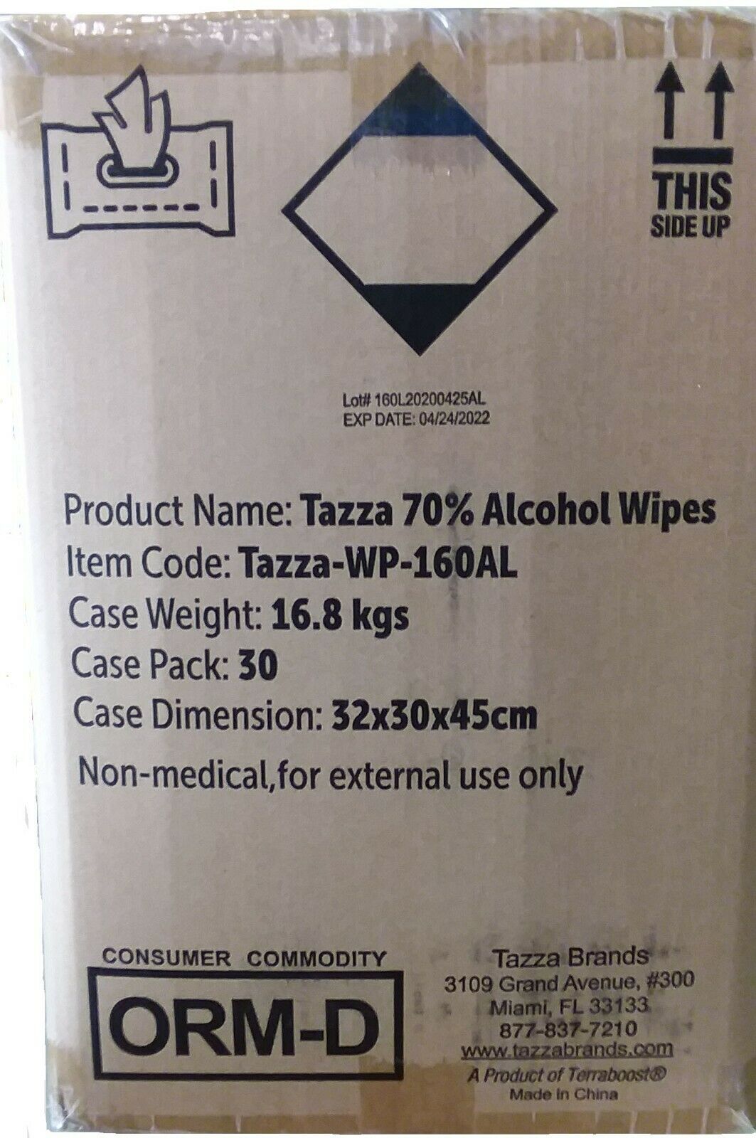 Tazza Extreme 70% Alcohol Hand & Surface Wipes 160/Pack 30 Packs/Case 4800/Case - Fresh Stock Dated February 2026