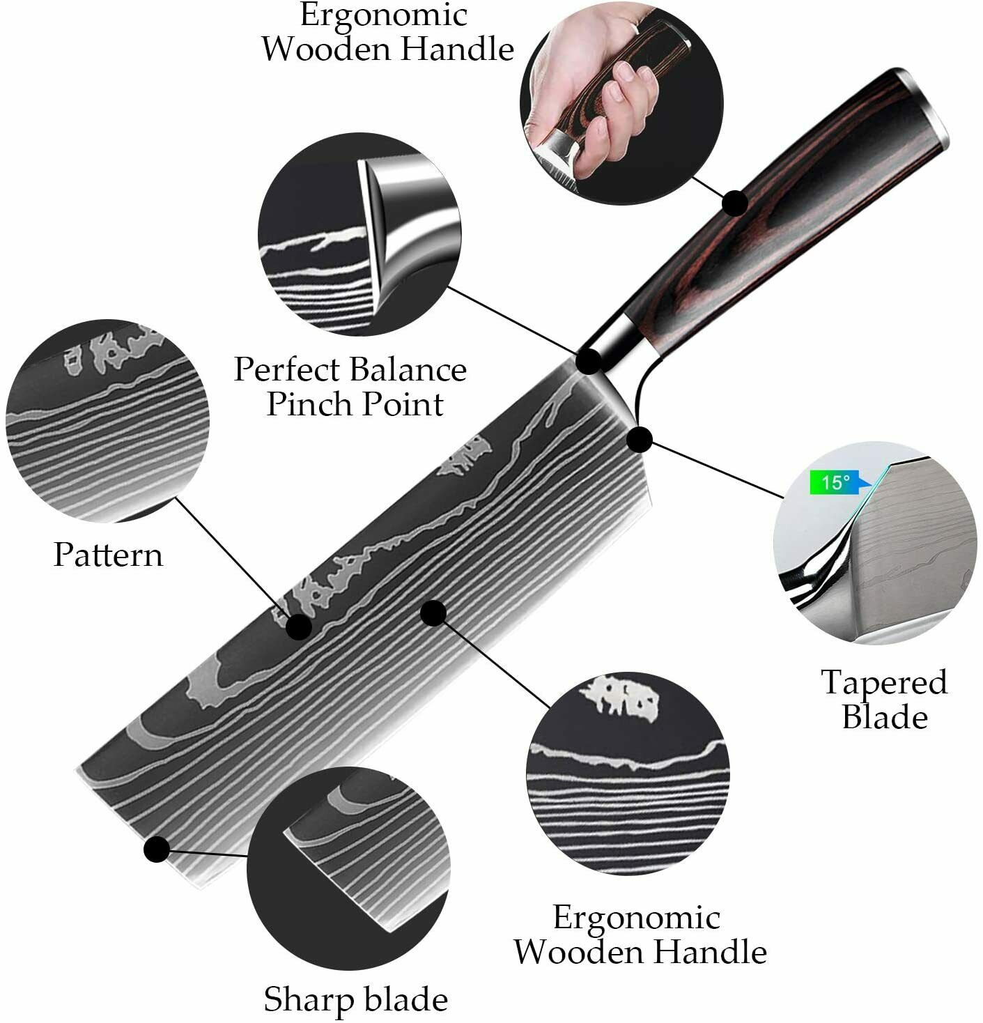 7'' Kitchen Cleaver Knife Stainless Steel Japanese Damascus Style Chef's Knife - Fresh Stock Dated December 2025