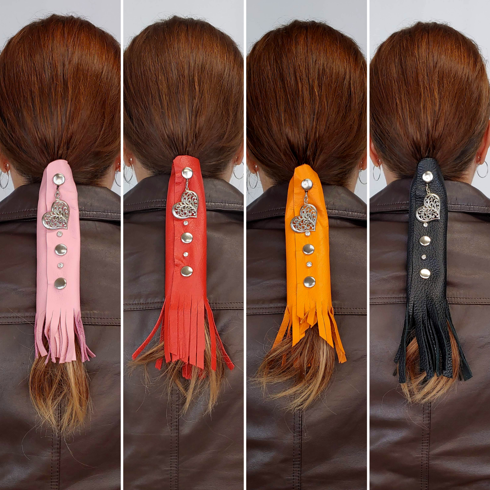 Leather Motorcycle Hair Wrap, 9 Colors, Helmet Accessories Ponytail Glove Fringe - Fresh Stock Dated February 2026