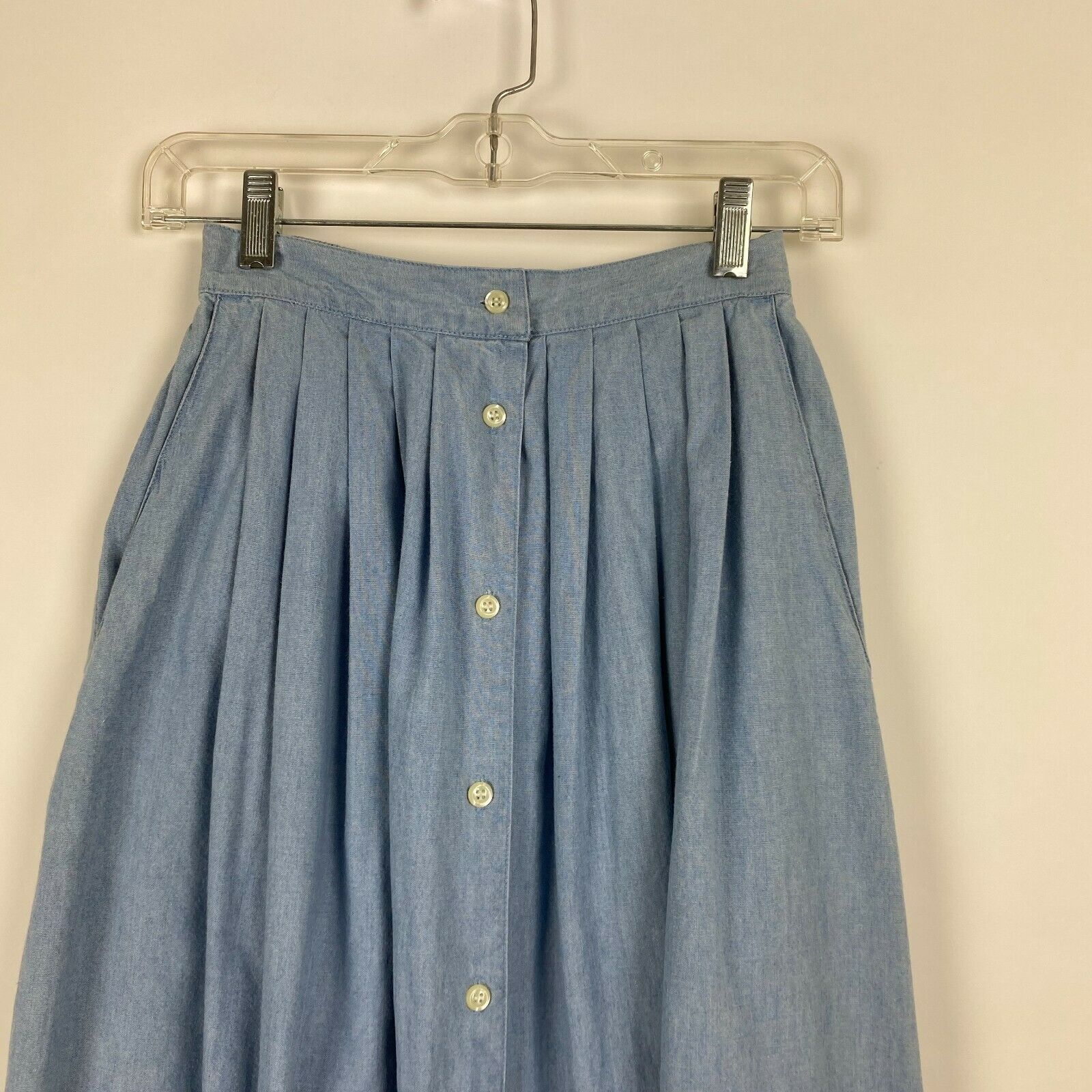 Vintage Karen Scott Petites Small Blue Chambray Denim Skirt Women Pockets Pleats - Fresh Stock Dated February 2026