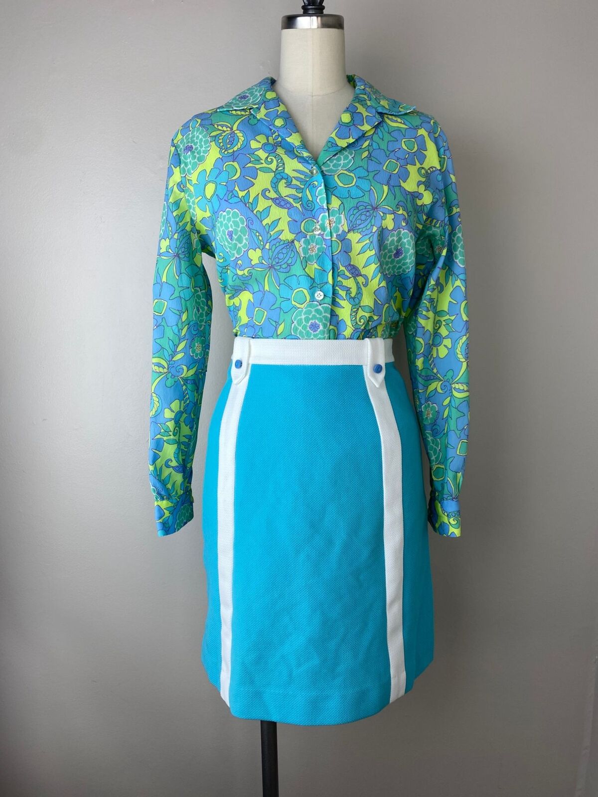 Vintage 1970s Aqua Mini Skirt Quantum Sportswear Skort XS/S Tennis Golf 70s Mod - Fresh Stock Dated March 2026