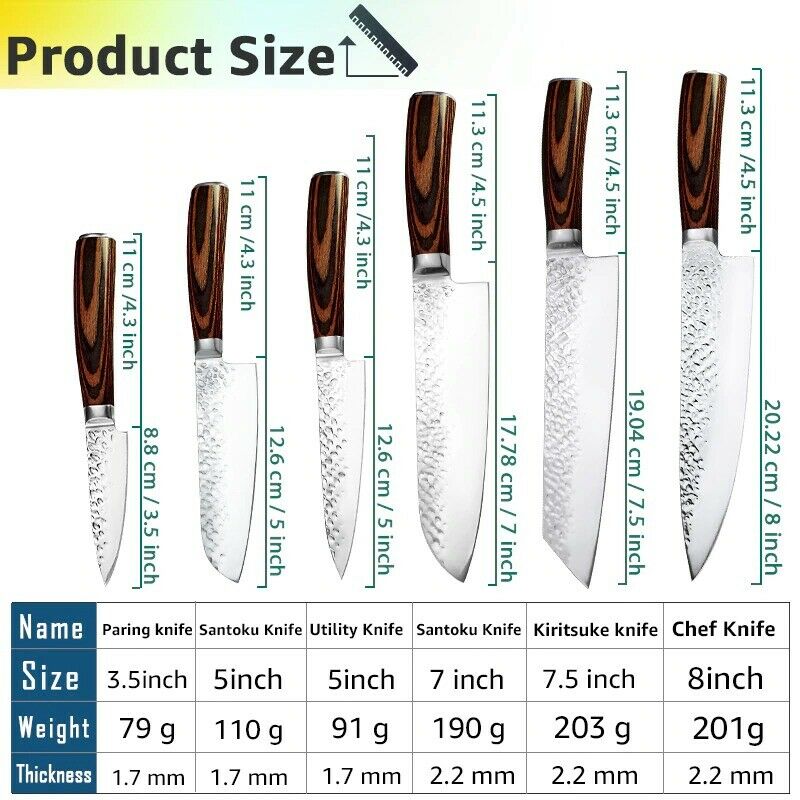 5PCS Kitchen Knife Set Japanese Chef Knives Carbon Stainless Steel Blade Vintage - Fresh Stock Dated December 2025