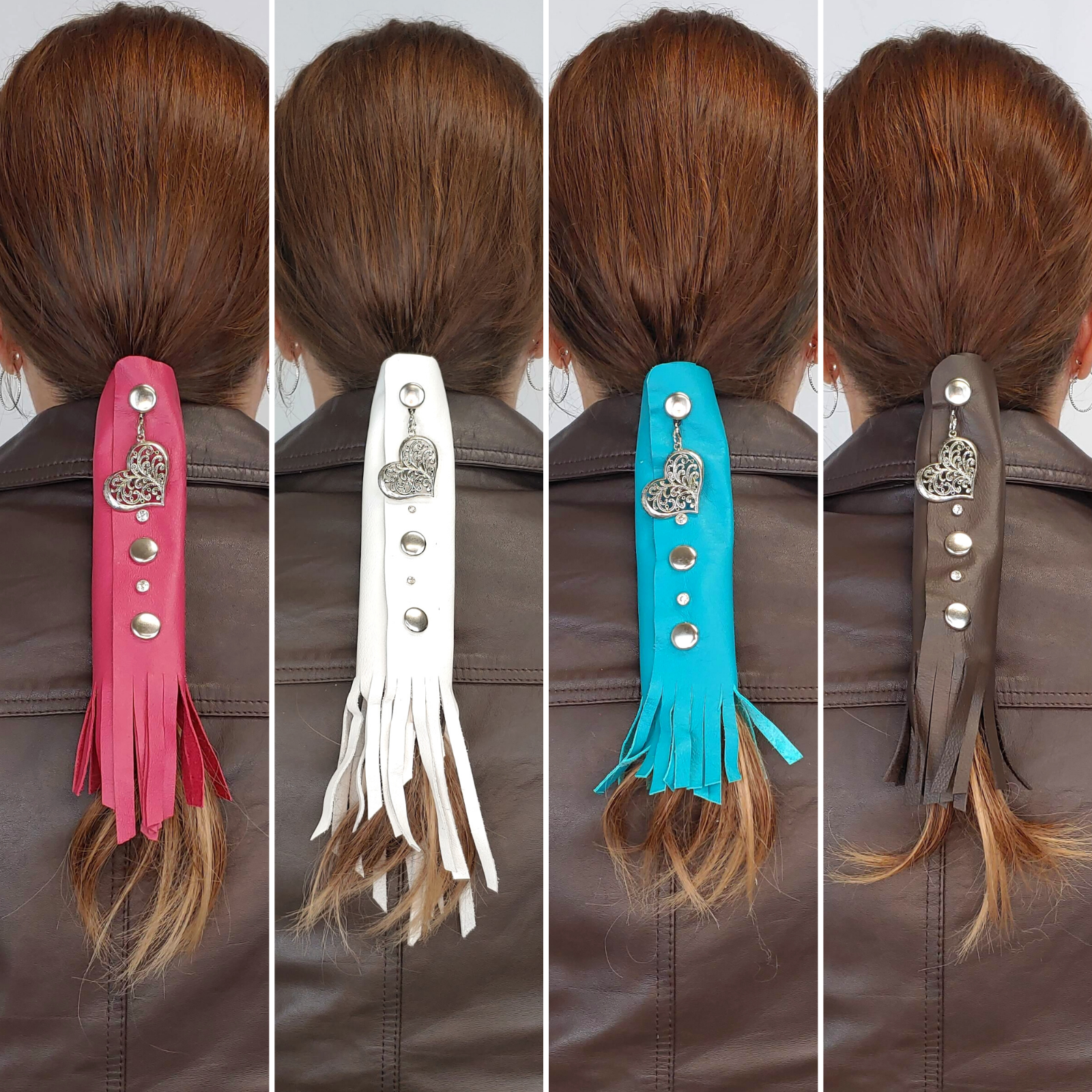 Leather Motorcycle Hair Wrap, 9 Colors, Helmet Accessories Ponytail Glove Fringe - Fresh Stock Dated February 2026