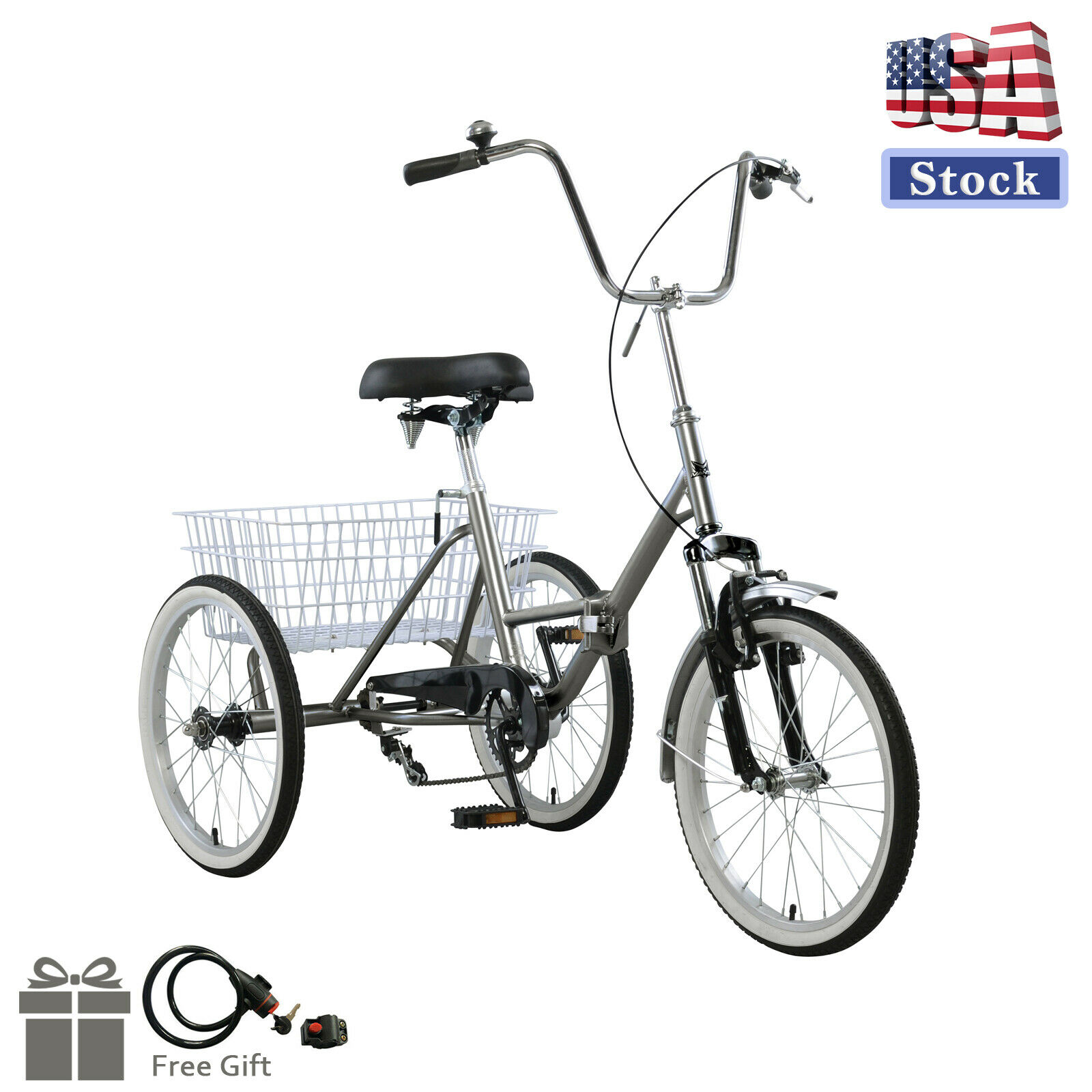Adult Folding Tricycle Bike 3 Wheeler Bicycle Portable Tricycle 20