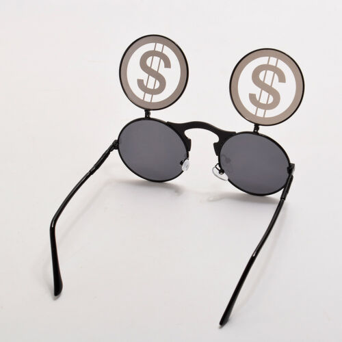 Vintage Steampunk Metal Flip-Up Round Sunglasses Halloween Cosplay Glasses Props - Fresh Stock Dated February 2026