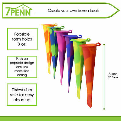 7Penn Ice Pop Molds Popsicle Molds - 6 Pc Silicone Frozen Yogurt Tubes with Lids - Fresh Stock Dated December 2025