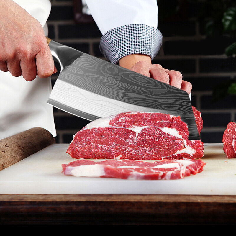 Kitchen Knife Stainless Steel Damascus Asian Chef Butcher Cleaver Chopping Meat - Fresh Stock Dated February 2026