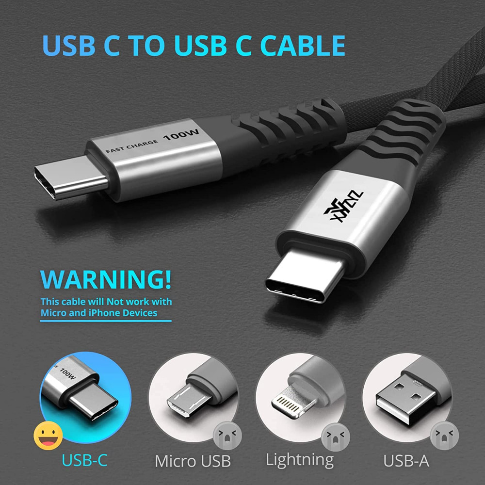 USB C to C Cable XYYZYZ [ 6.6 ft 2 Pack ] 100W 5A PD QC Type C Fast Black - Fresh Stock Dated February 2026