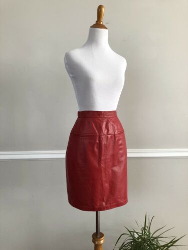 Vtg 70s/80s PIA RUCCI Red Leather Pencil Wiggle Skirt New Wave Punk High Waist - Fresh Stock Dated December 2025