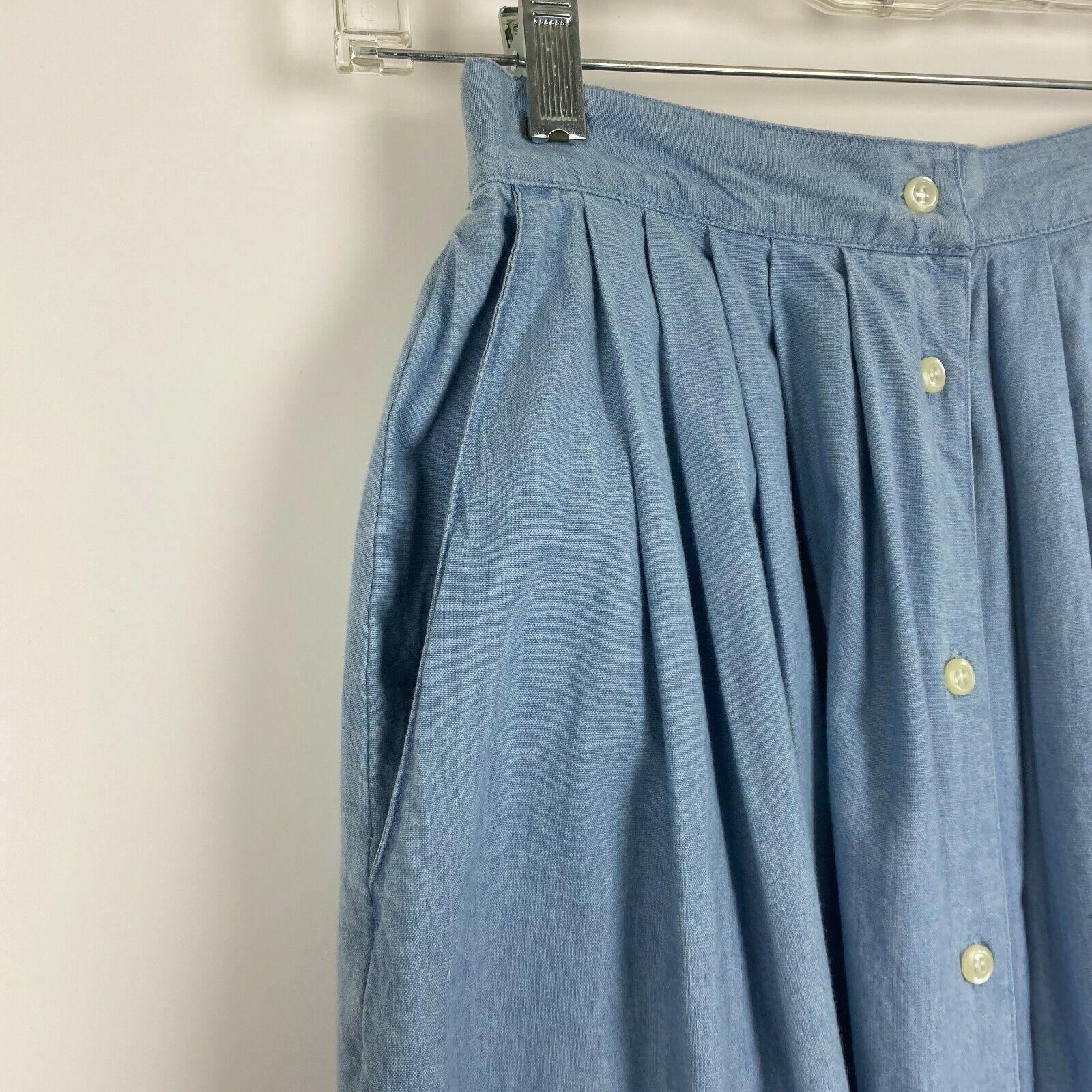 Vintage Karen Scott Petites Small Blue Chambray Denim Skirt Women Pockets Pleats - Fresh Stock Dated February 2026