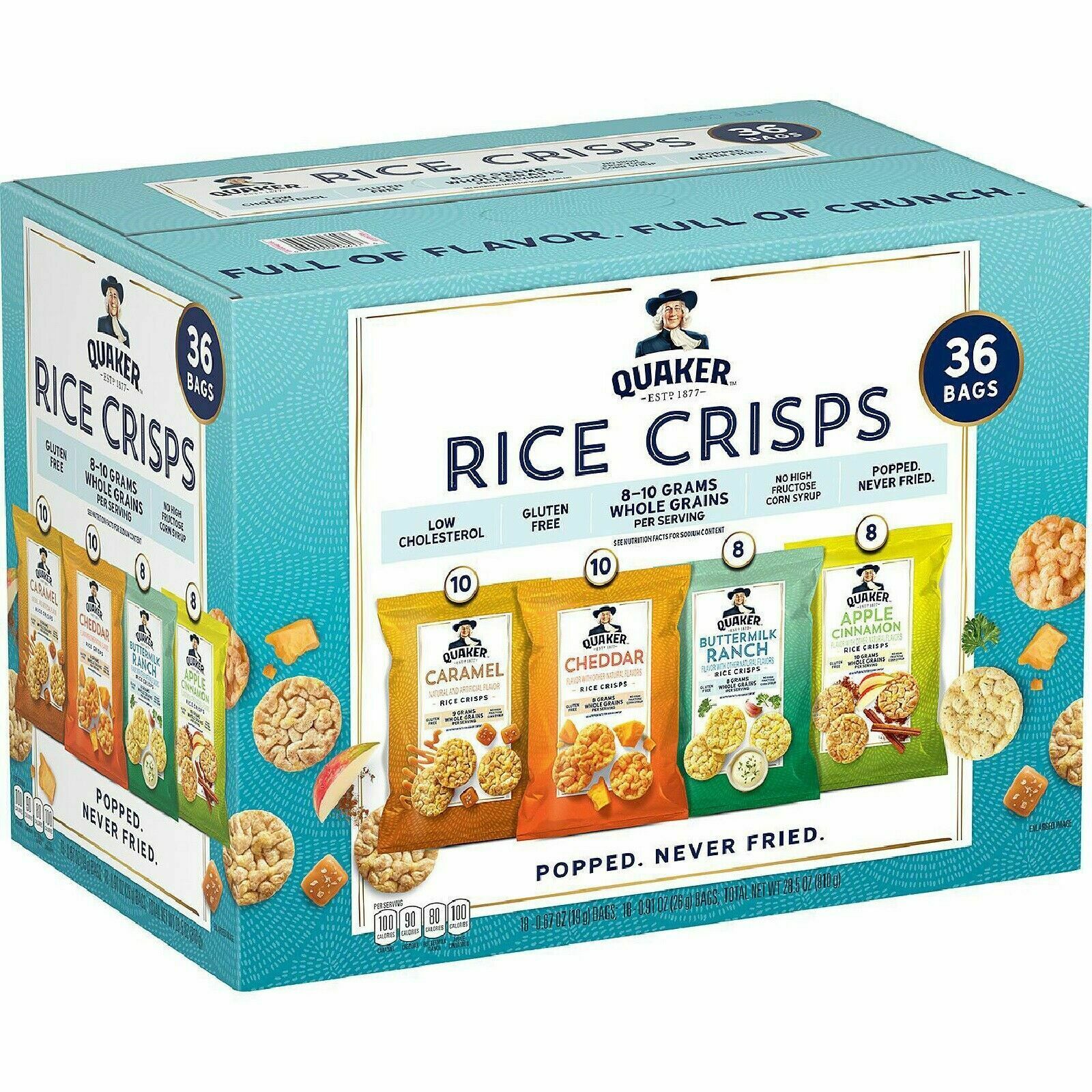 3-PK Quaker Rice Crisps Variety Pack (36 ct./ea) 108 ct. Total Fresh ~ Free Ship - Fresh Stock Dated December 2025