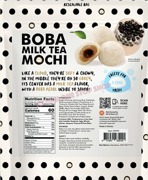 Tropical Fields Boba Milk Tea Mochi 60 Count 31.8 Oz. Large Bag Indiv. Wrapped - Fresh Stock Dated February 2026