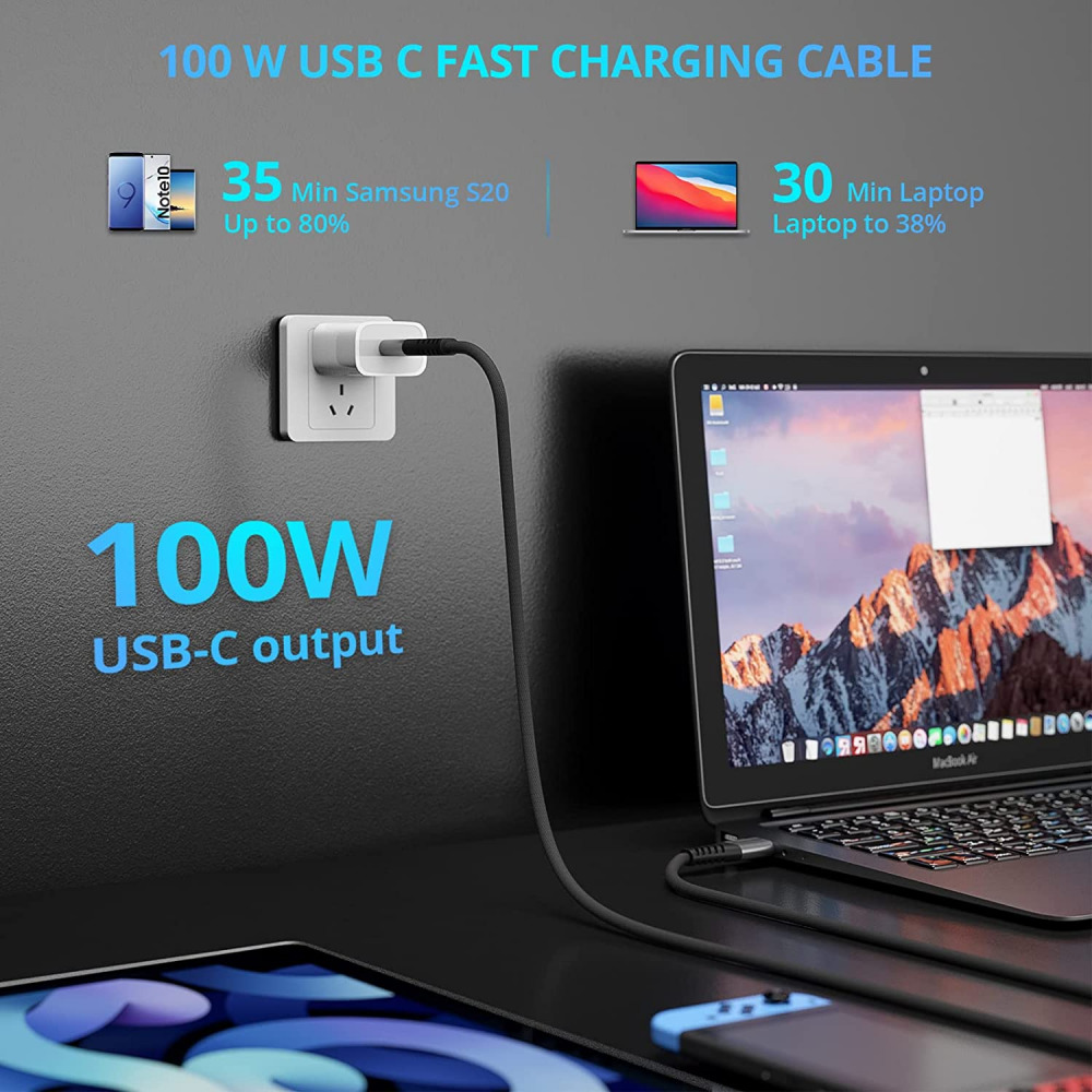 USB C to C Cable XYYZYZ [ 6.6 ft 2 Pack ] 100W 5A PD QC Type C Fast Black - Fresh Stock Dated February 2026