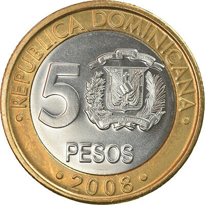 [#793404] Coin, Dominican Republic, Sanchez, 5 Pesos, 2008, MS, Bi-Metallic - Fresh Stock Dated December 2025