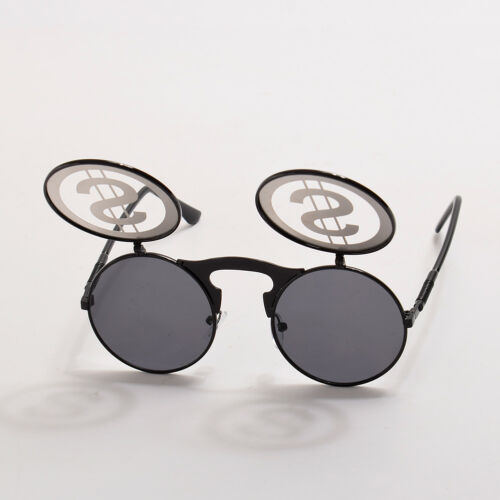 Vintage Steampunk Metal Flip-Up Round Sunglasses Halloween Cosplay Glasses Props - Fresh Stock Dated February 2026
