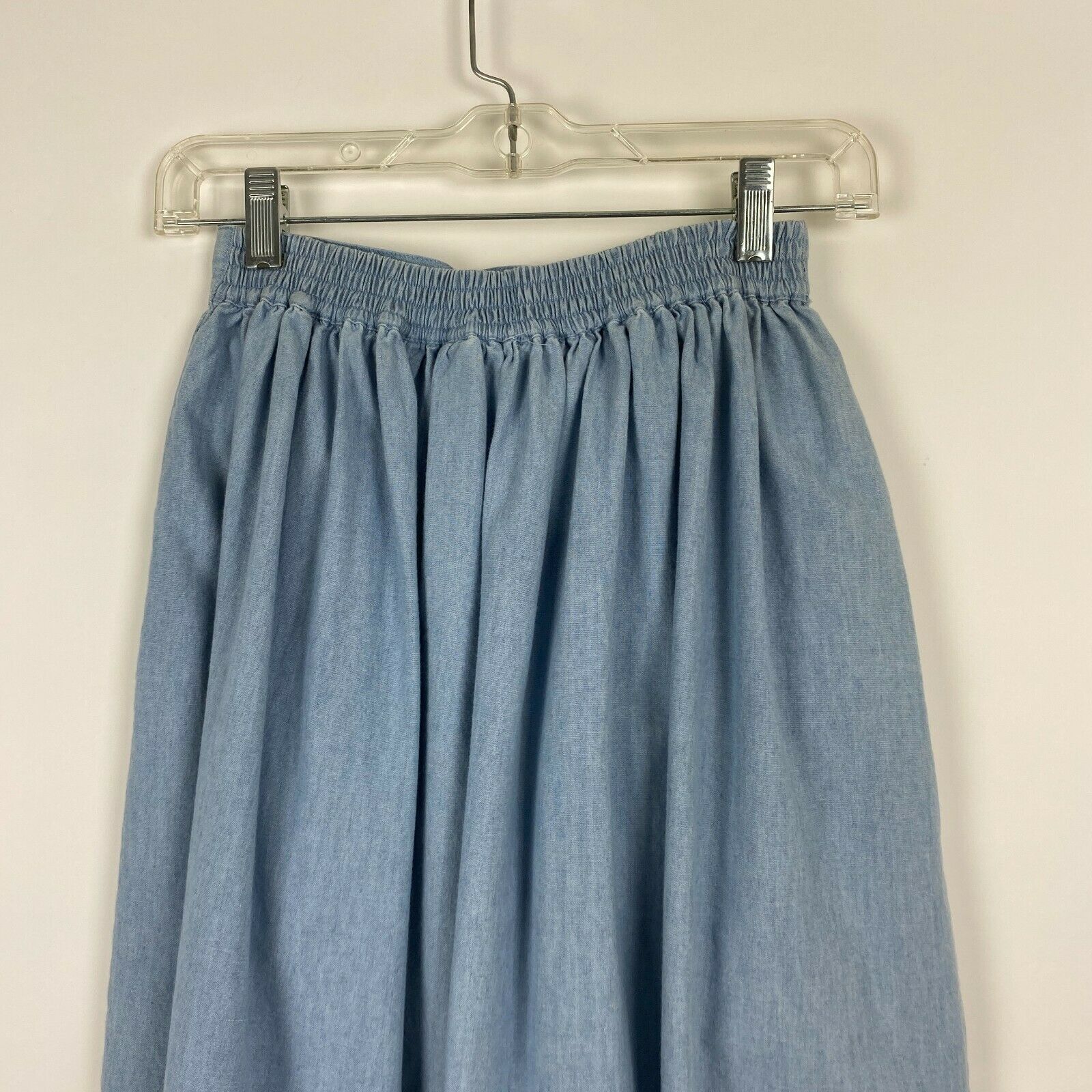 Vintage Karen Scott Petites Small Blue Chambray Denim Skirt Women Pockets Pleats - Fresh Stock Dated February 2026