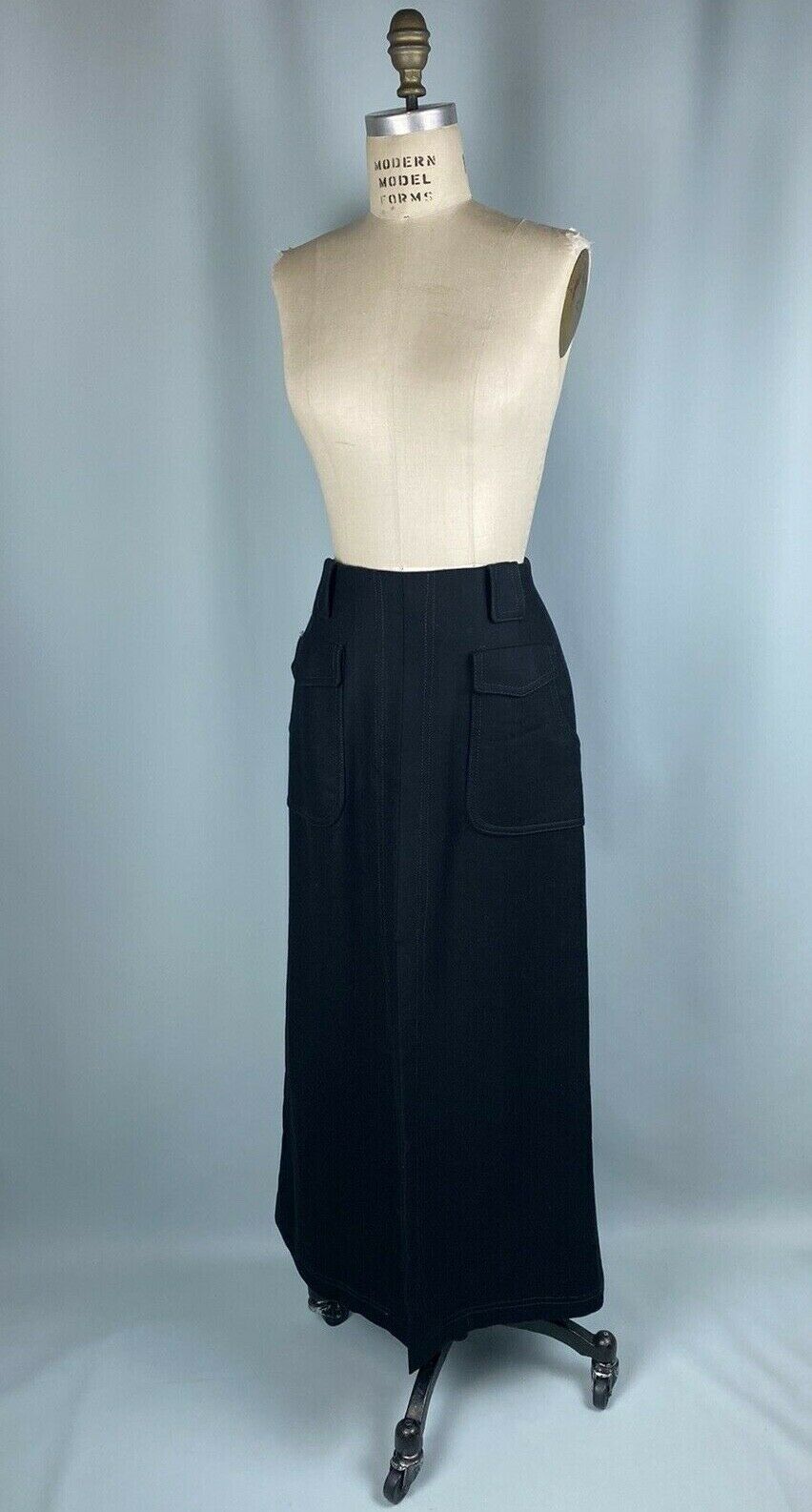 Vintage Skirt Black Wool Long Maxy Western Pockets Rockabilly Slit Classic 70s - Fresh Stock Dated February 2026