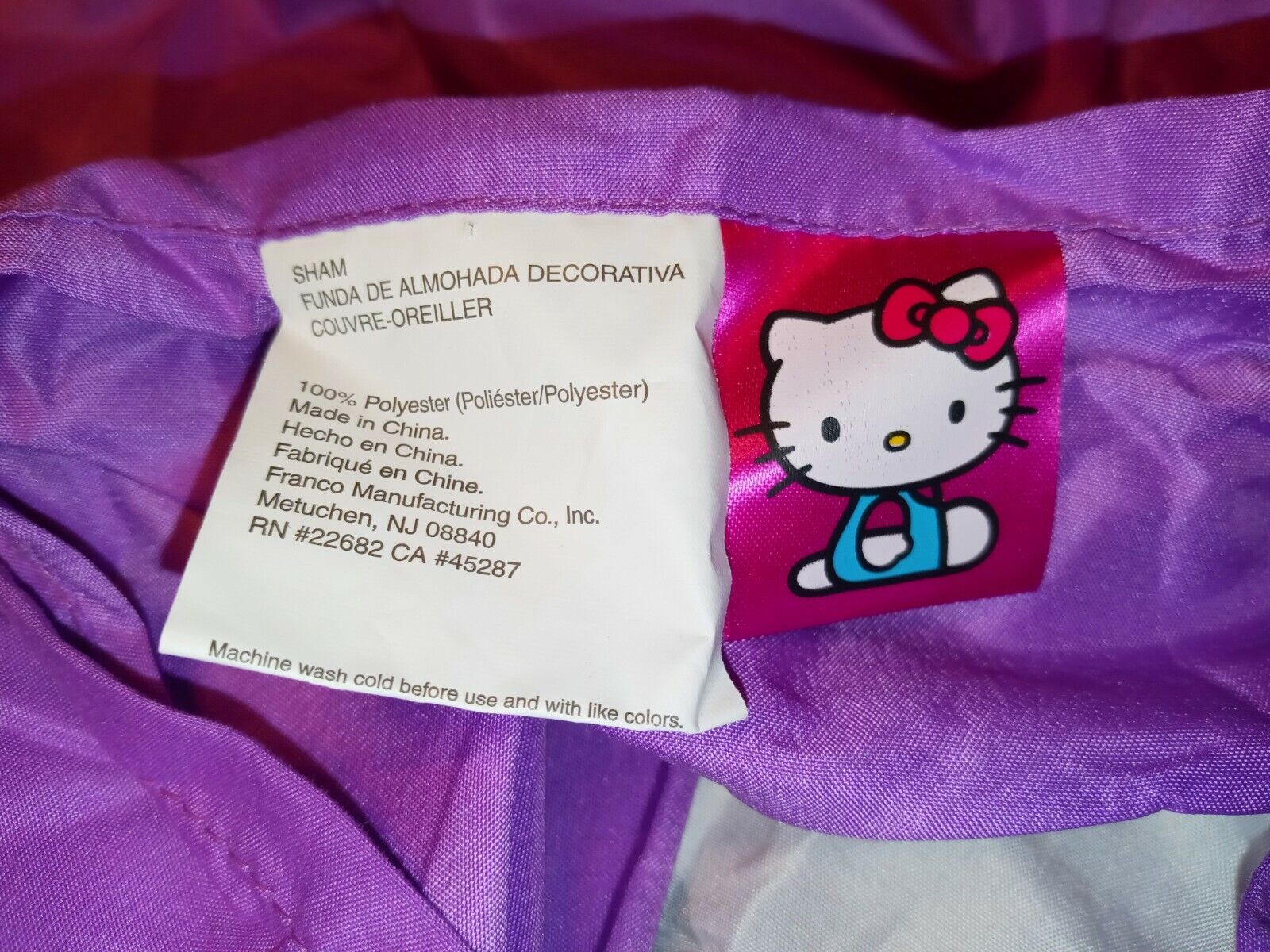 2015 HELLO KITTY SANRIO KITTY Stripes Purple  Pillow Sham Bedding Hello Kitty - Fresh Stock Dated February 2026