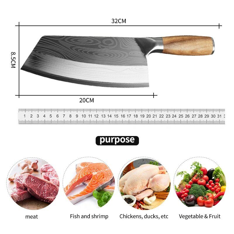 Kitchen Knife Stainless Steel Damascus Asian Chef Butcher Cleaver Chopping Meat - Fresh Stock Dated February 2026