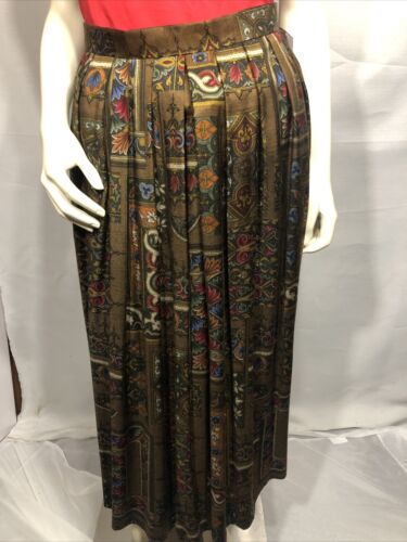 Nordstrom Point Of View Mustard Paisley Print Pleated Long Skirt Size 10 England - Fresh Stock Dated February 2026