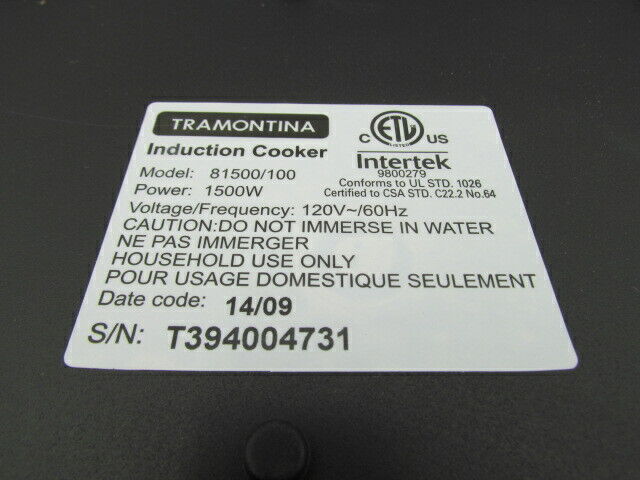 Tramontina Induction Cooker Cooktop Single Burner Countertop Model 81500/100 EUC - Fresh Stock Dated February 2026