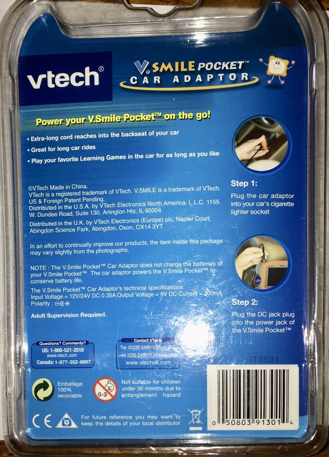 VTech V.Smile Pocket Car Power Adapter 6 Foot Cord Cable Adaptor - Fresh Stock Dated February 2026