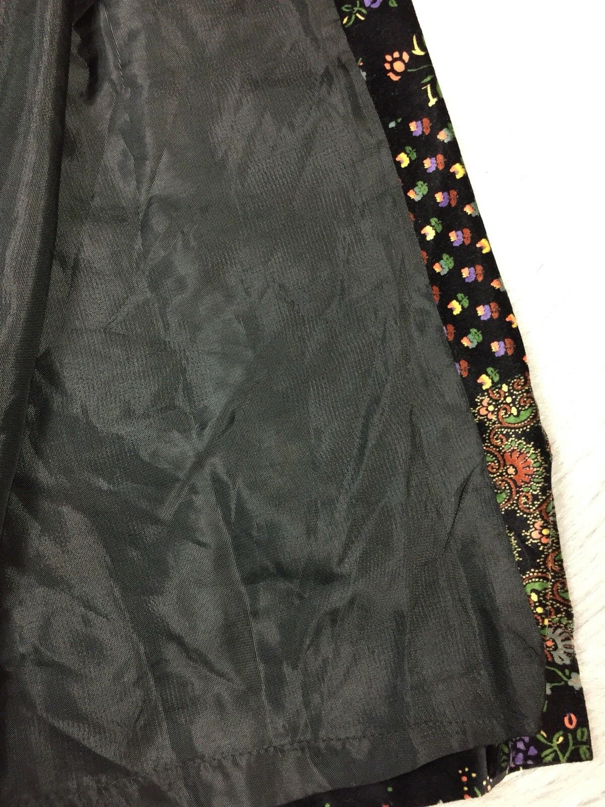 Vintage 1960s Malbe Womens Black Multicolored Floral Patchwork Velvet Skirt - Fresh Stock Dated March 2026