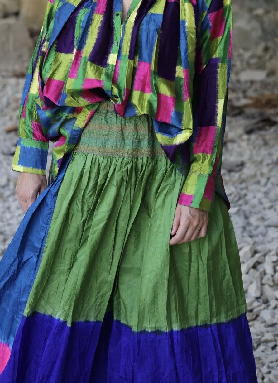 Injiri Taanbaan Windowpane Skirt  M Cotton NWT 0 Boho India Festival - Fresh Stock Dated March 2026