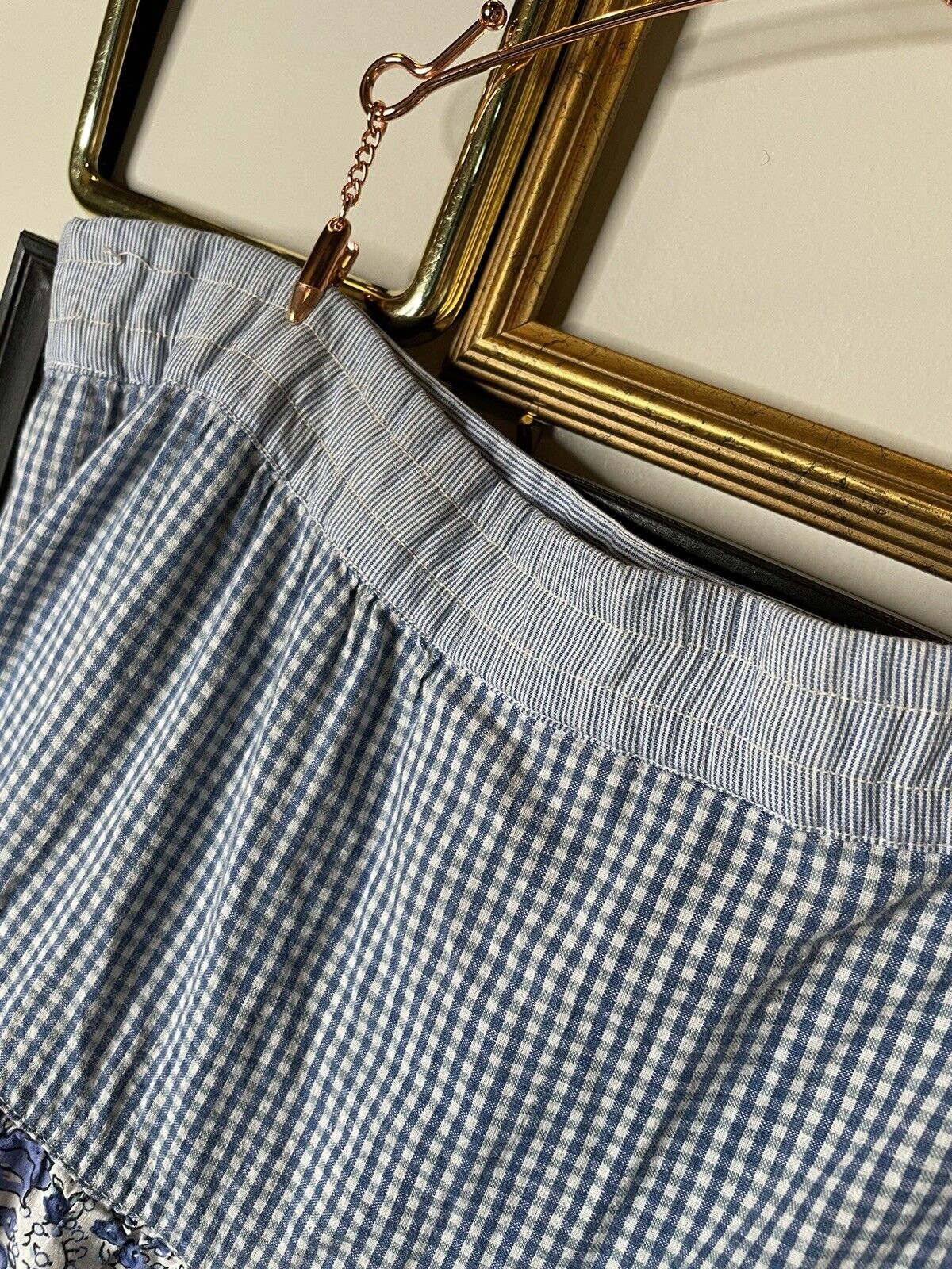 Vintage 90s Cottagecore blue floral patchwork tiered cotton maxi skirt Sz L XL - Fresh Stock Dated March 2026