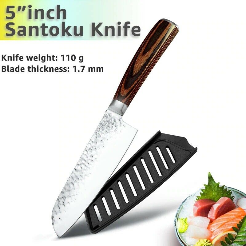 5PCS Kitchen Knife Set Japanese Chef Knives Carbon Stainless Steel Blade Vintage - Fresh Stock Dated December 2025