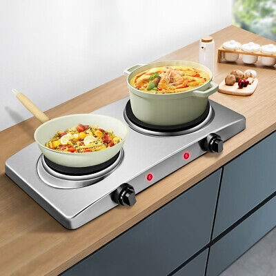 1800W Double Hot Plate Electric Countertop Burner Stainless Steel 5 Power Levels - Fresh Stock Dated December 2025