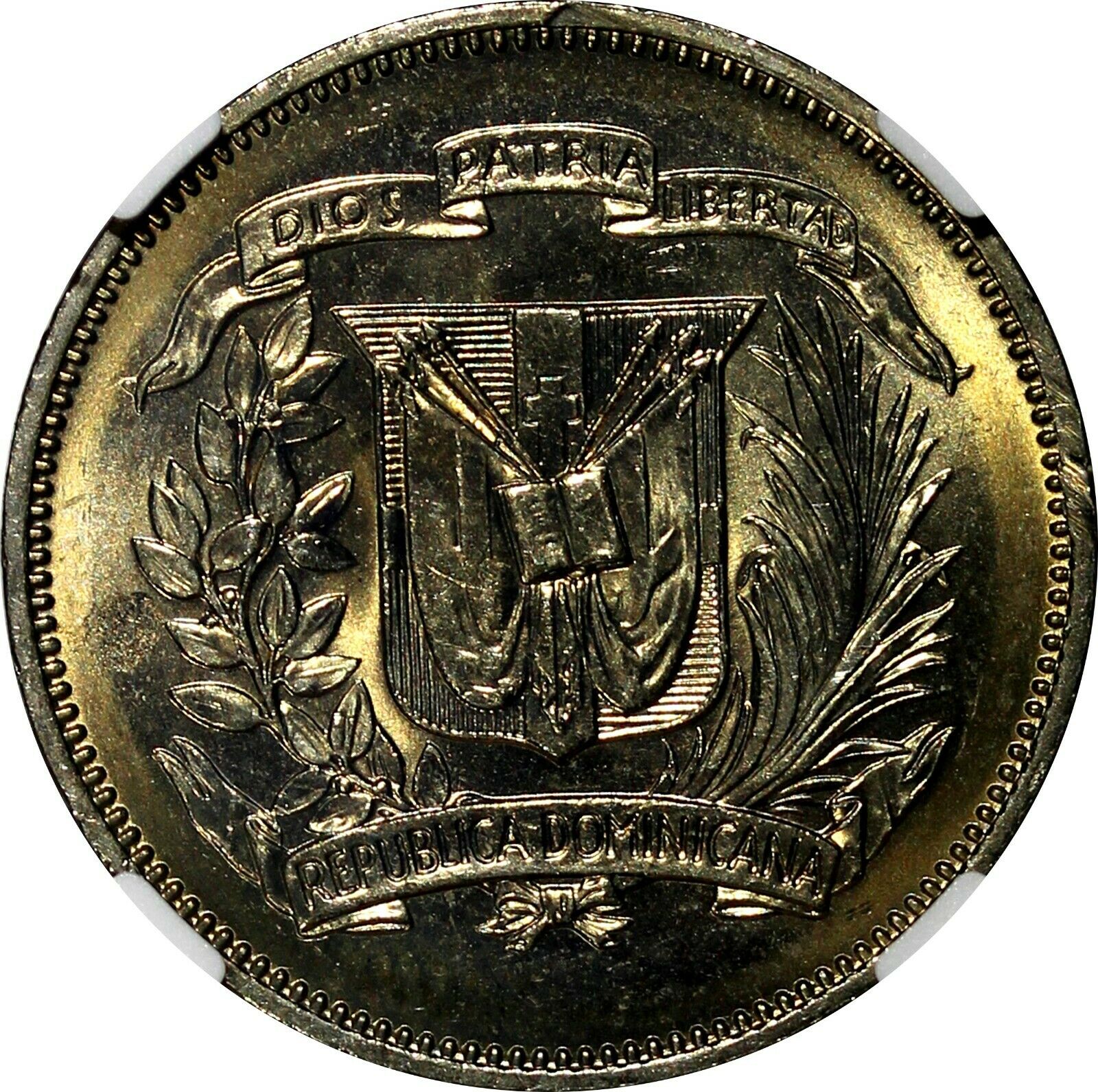 DOMINICAN REPUBLIC 1972 25 Centavos NGC MS66 GEM Mintage-800,000 KM# 20a.1 (30) - Fresh Stock Dated February 2026