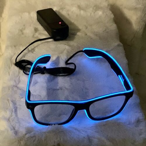 Fashion Blue Neon Black Frame LED Light Up Glasses By El Wire Battery Operated - Fresh Stock Dated February 2026