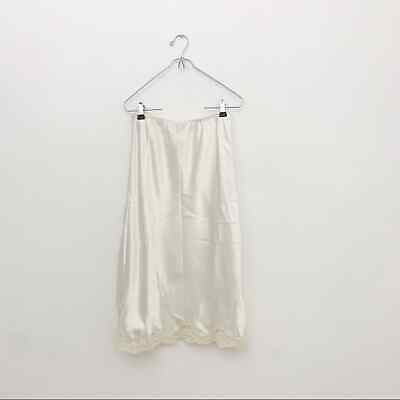 Vintage 80s Victoria’s Secret Ecru Satin Lace Trim Slip Midi Skirt Size M - Fresh Stock Dated February 2026