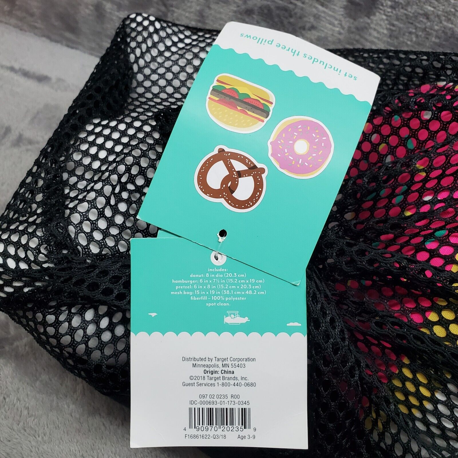 Pillowfort Food Fight Set - 3 Pillows & Bag- Hamburger Donut Pretzel - New - Fresh Stock Dated February 2026