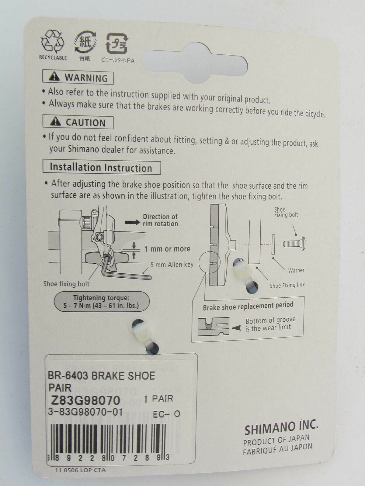NEW Shimano Ultegra BR-6403 Brake Shoe Pads Set (2)  Aluminum Road Bike Rim - Fresh Stock Dated February 2026