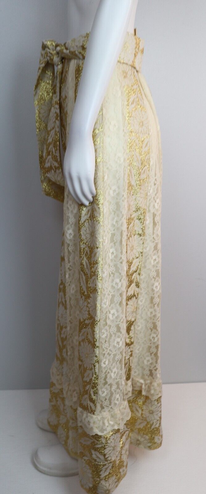 VINTAGE 70's WOMEN'S GOLD LAME & LACE MAXI SKIRT - TUMBLEWEEDS - SIZE M - Fresh Stock Dated March 2026