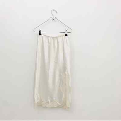 Vintage 80s Victoria’s Secret Ecru Satin Lace Trim Slip Midi Skirt Size M - Fresh Stock Dated February 2026