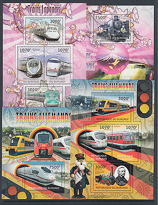 Burundi Sc 1061-1098 MNH. 2012 Space & Transportation, cplt set of 38 s/s Trains - Fresh Stock Dated December 2025