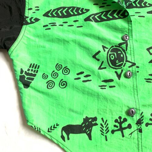 Vintage Surf Fetish Shirt Crop Top Button Front Neon Green Black Graphics - Fresh Stock Dated February 2026