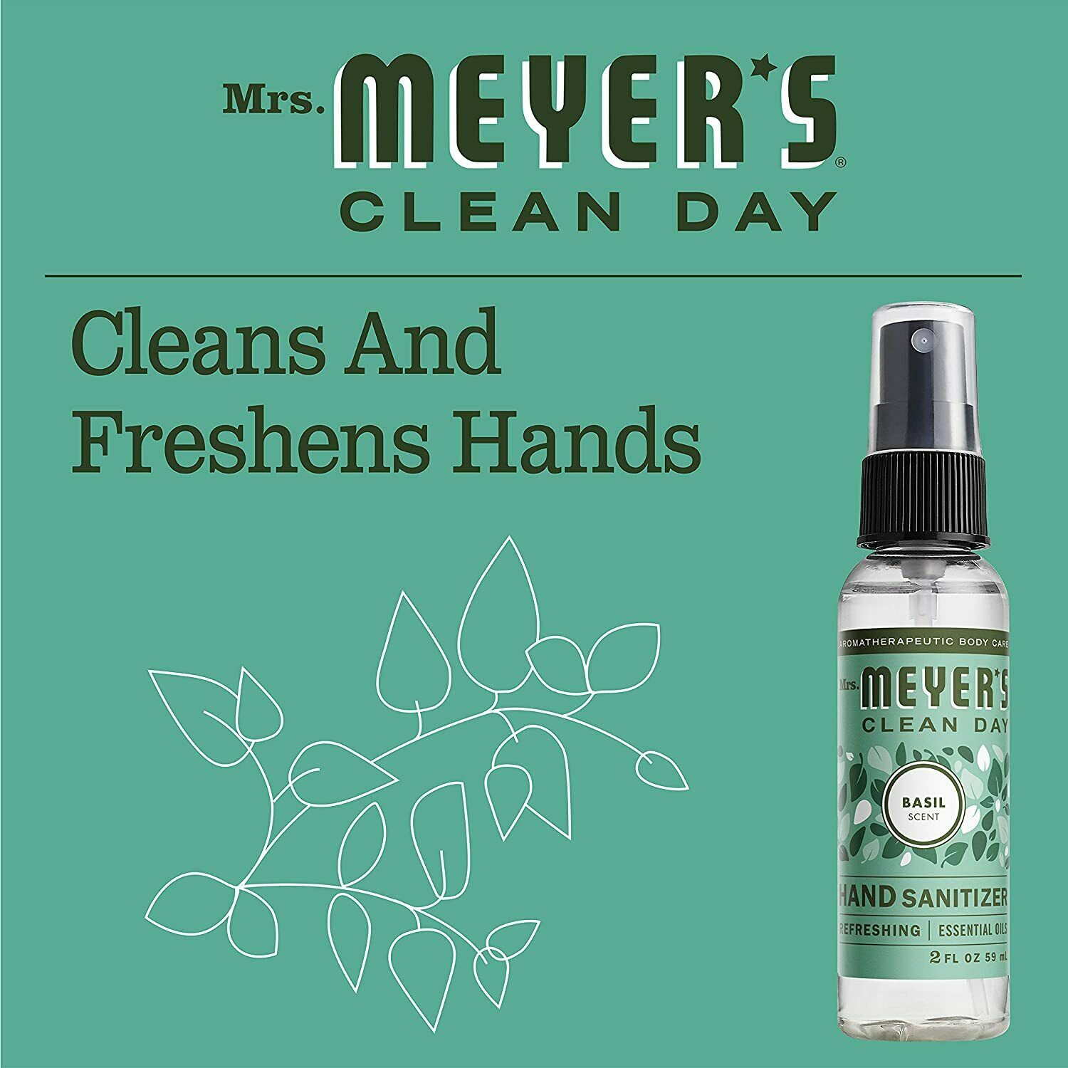 Mrs. Meyer's Basil Hand Sanitizer Spray, 2 OZ - SAME DAY SHIPPING - Fresh Stock Dated February 2026