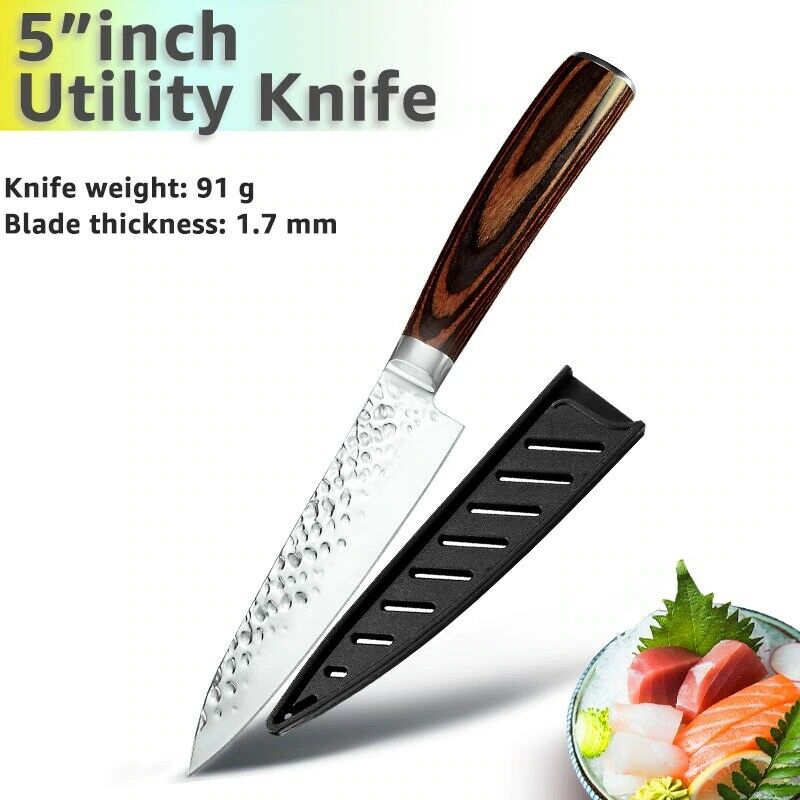 5PCS Kitchen Knife Set Japanese Chef Knives Carbon Stainless Steel Blade Vintage - Fresh Stock Dated December 2025