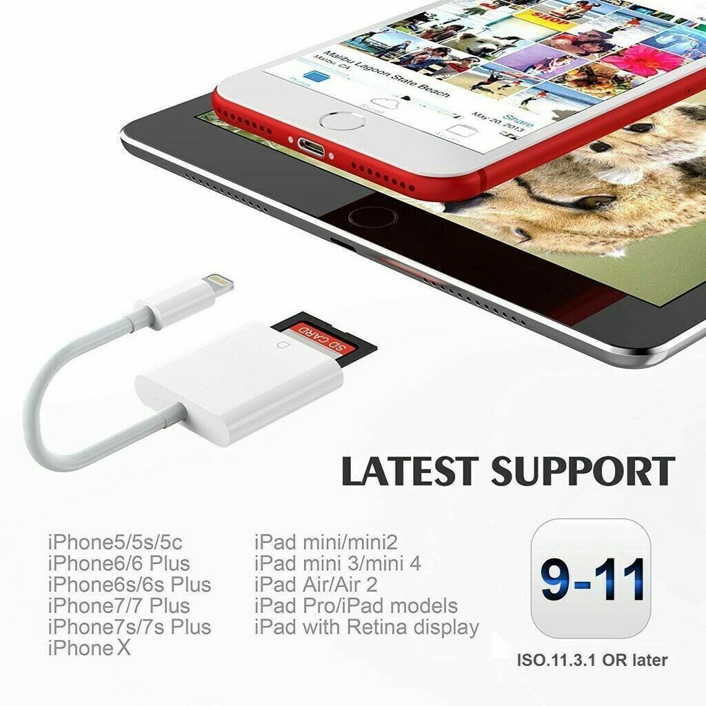 SD Card Adapter Camera Reader Fit For iPad iPhone 6 6S 7 8 Plus 11 12 Pro X Max - Fresh Stock Dated February 2026